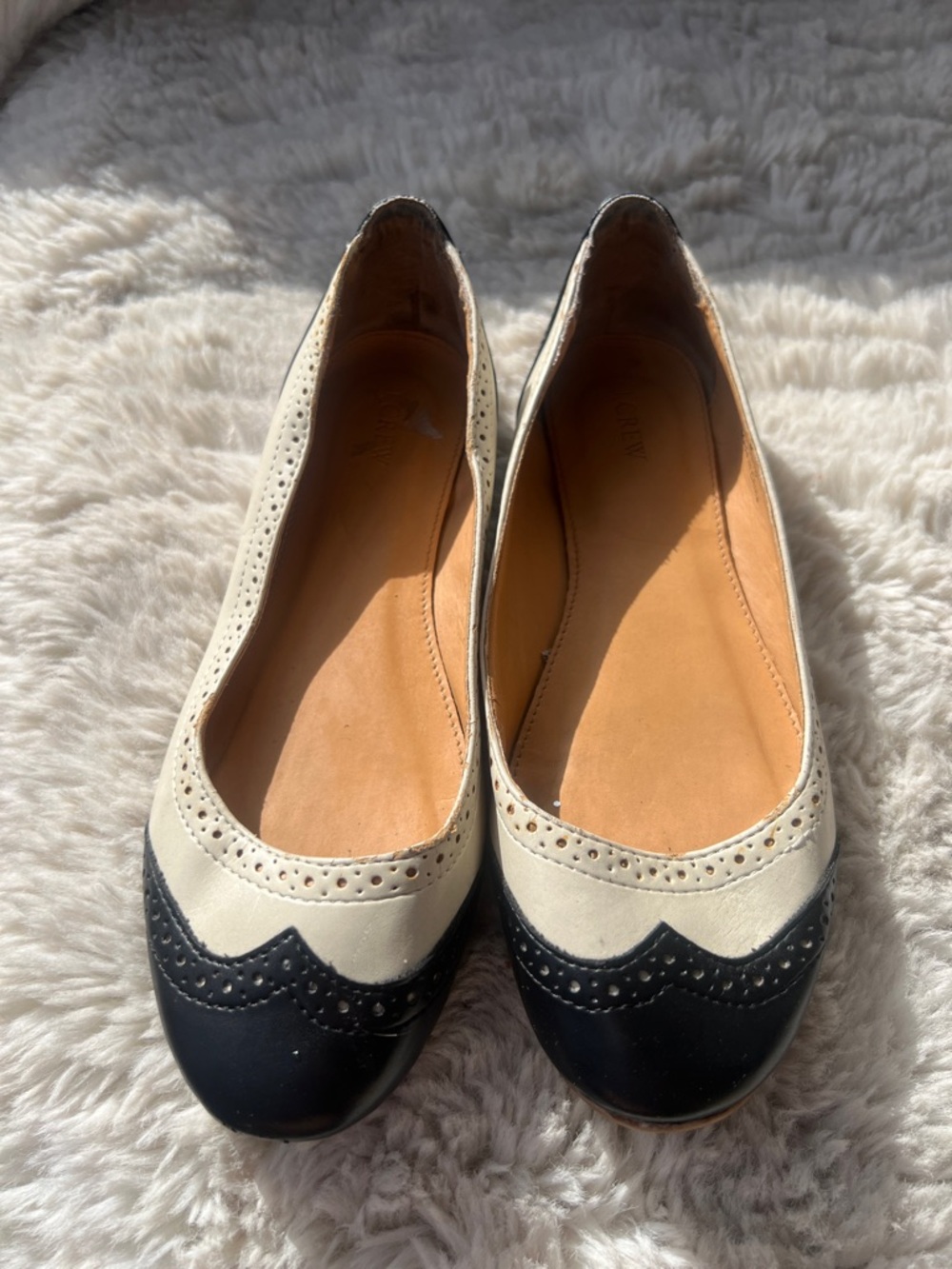 J. Crew Two-Tone Black and Cream Wingtip Ballet Flats - Picture 2 of 9